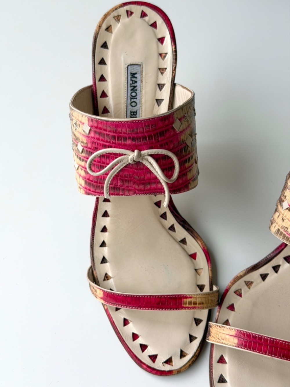 Vintage Manolo Blahnik pink croc leather slide sandals, IT 40 - Picture 3 of 9